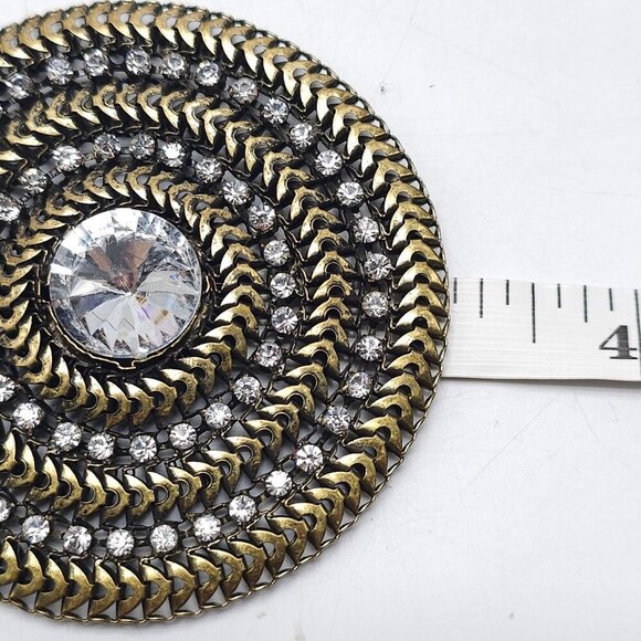 Chico's Vintage Inspired Gold Tone Spiral Medallion Necklace Rhinestones Chain - Picture 8 of 10